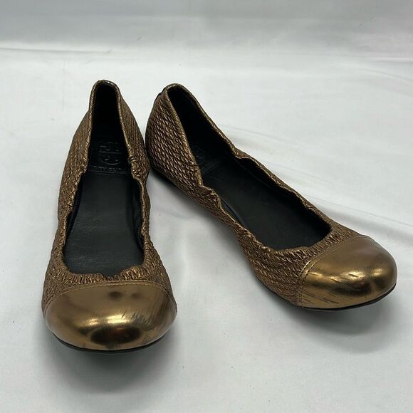 Metallic Gold Tory Burch Quilted Ballet Flats - Picture 1 of 11